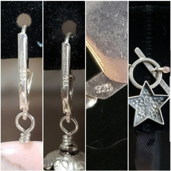 Rhodonite & Pearl Sterling Silver 4pc set Signed Bracelet Necklace Earrings - Picture 8 of 8